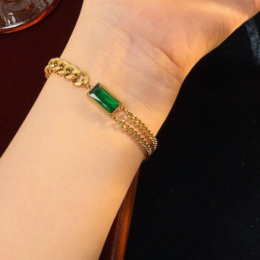 Emerald Stone Chain Bracelet