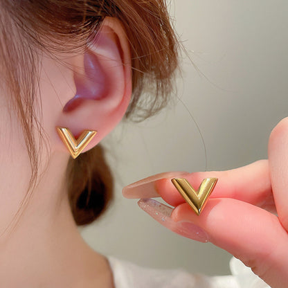 Modern V Initial Stud Earrings