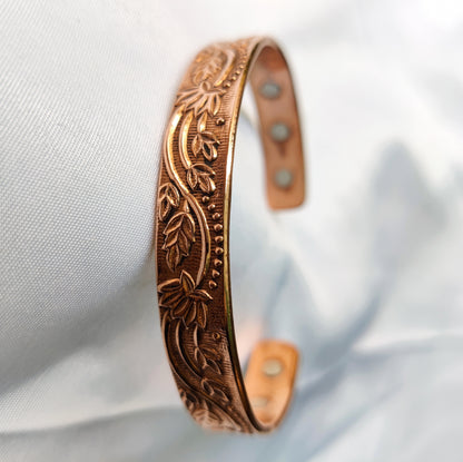 6 Magnets Engraved Copper Cuff Kada