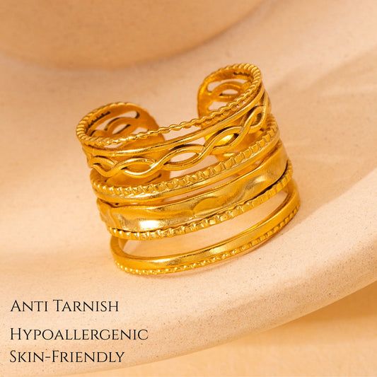 MONOZO 18k Gold plated Ring for Women | Anti Tarnish Stainless Steel Adjustable Finger Ring for Girls | High Quality non faded Ring | Girl Fashion Jewellery