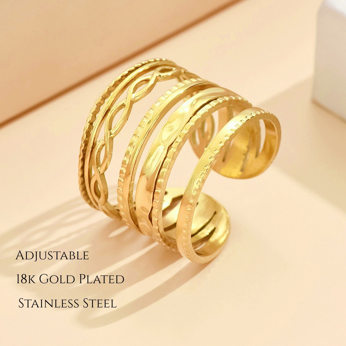MONOZO 18k Gold plated Ring for Women | Anti Tarnish Stainless Steel Adjustable Finger Ring for Girls | High Quality non faded Ring | Girl Fashion Jewellery