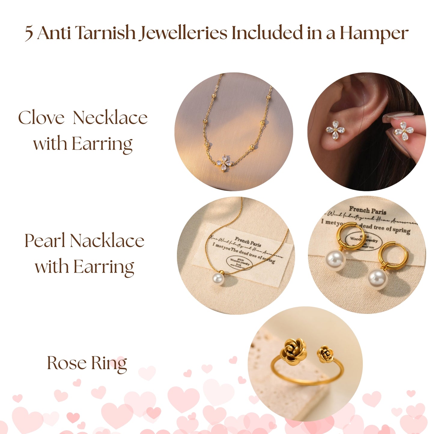 Valentine's Day Gift Hamper (5 Jewellery Sets, Teddy Key Ring, Premium Chocolates, Artificial Pink Rose Flowers, Valentine's Day Wish Card)