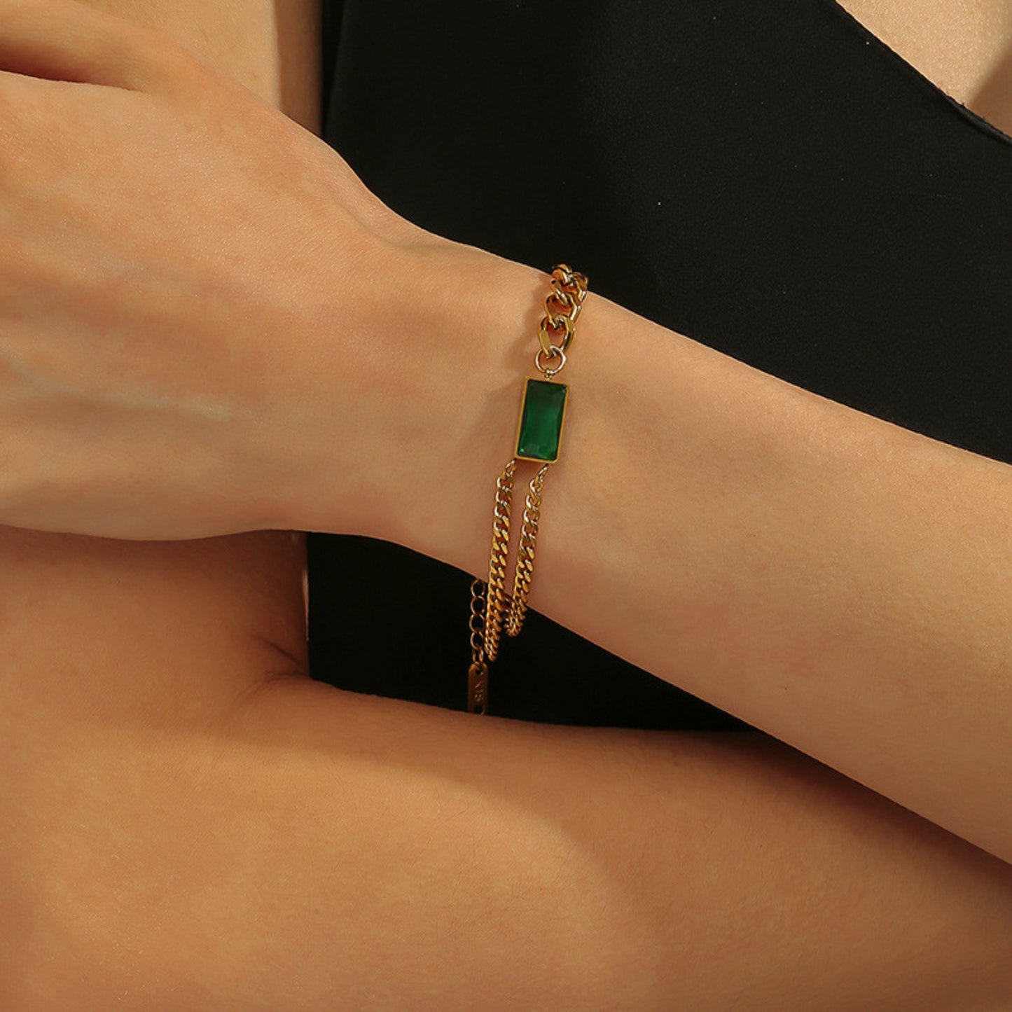 Emerald Stone Chain Bracelet