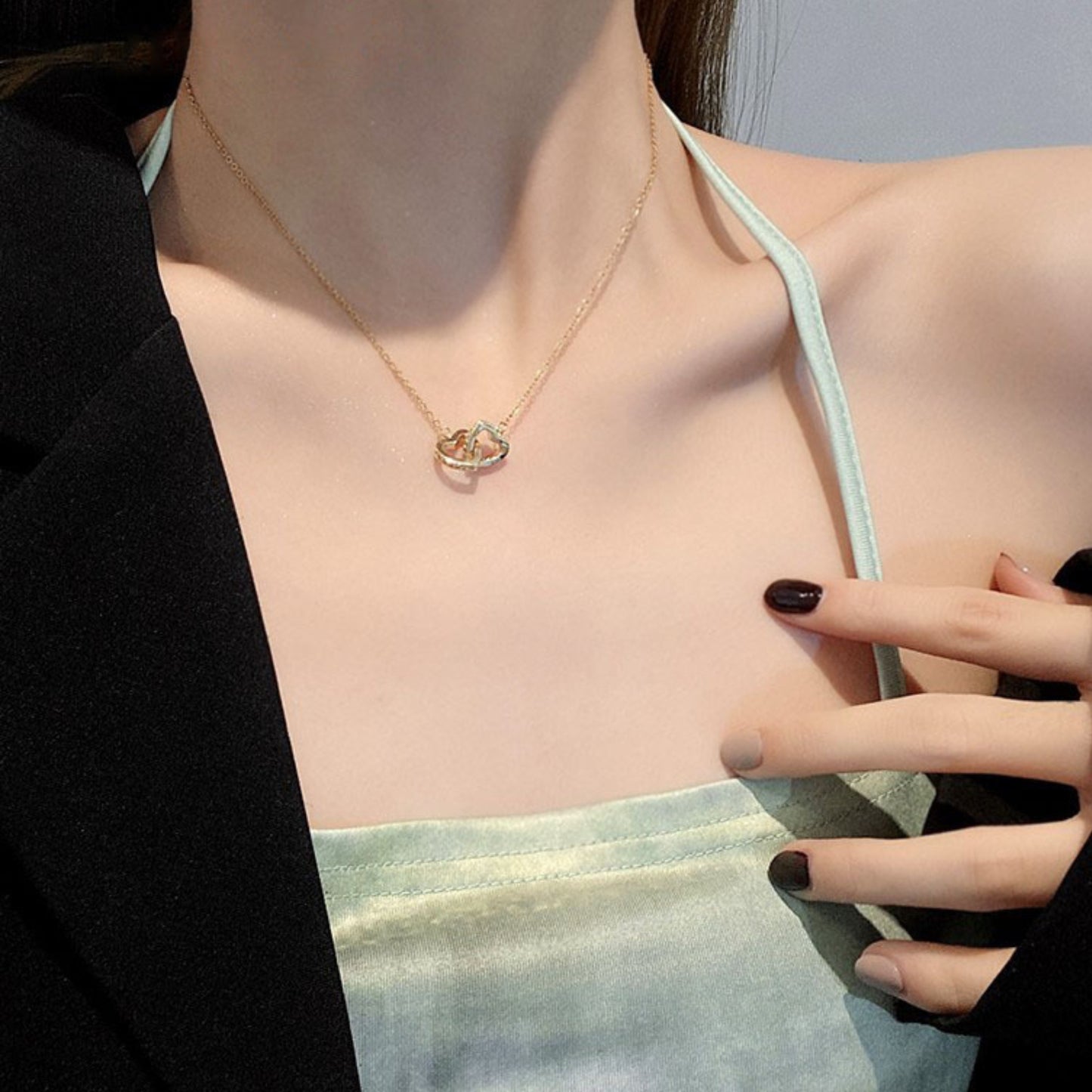 Dual Love Heart Pendant Necklace