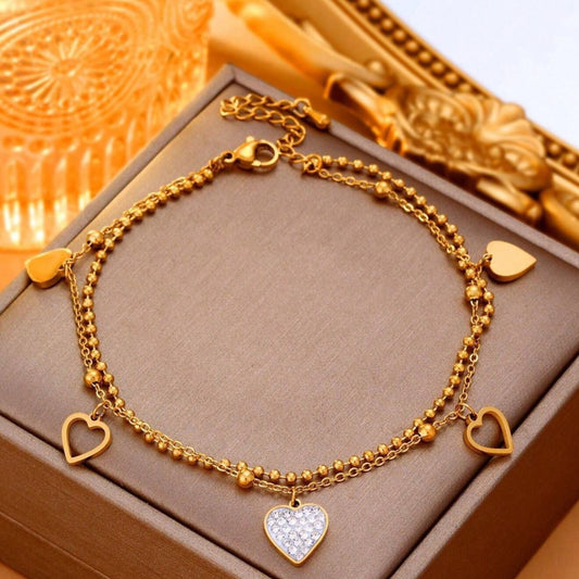 MONOZO Anti Tarnish Bracelet for Women Stylish | Stainless Steel Bracelet for Woman | Heart Chain Bracelet Girl Accessories | 18k Gold plated bracelet