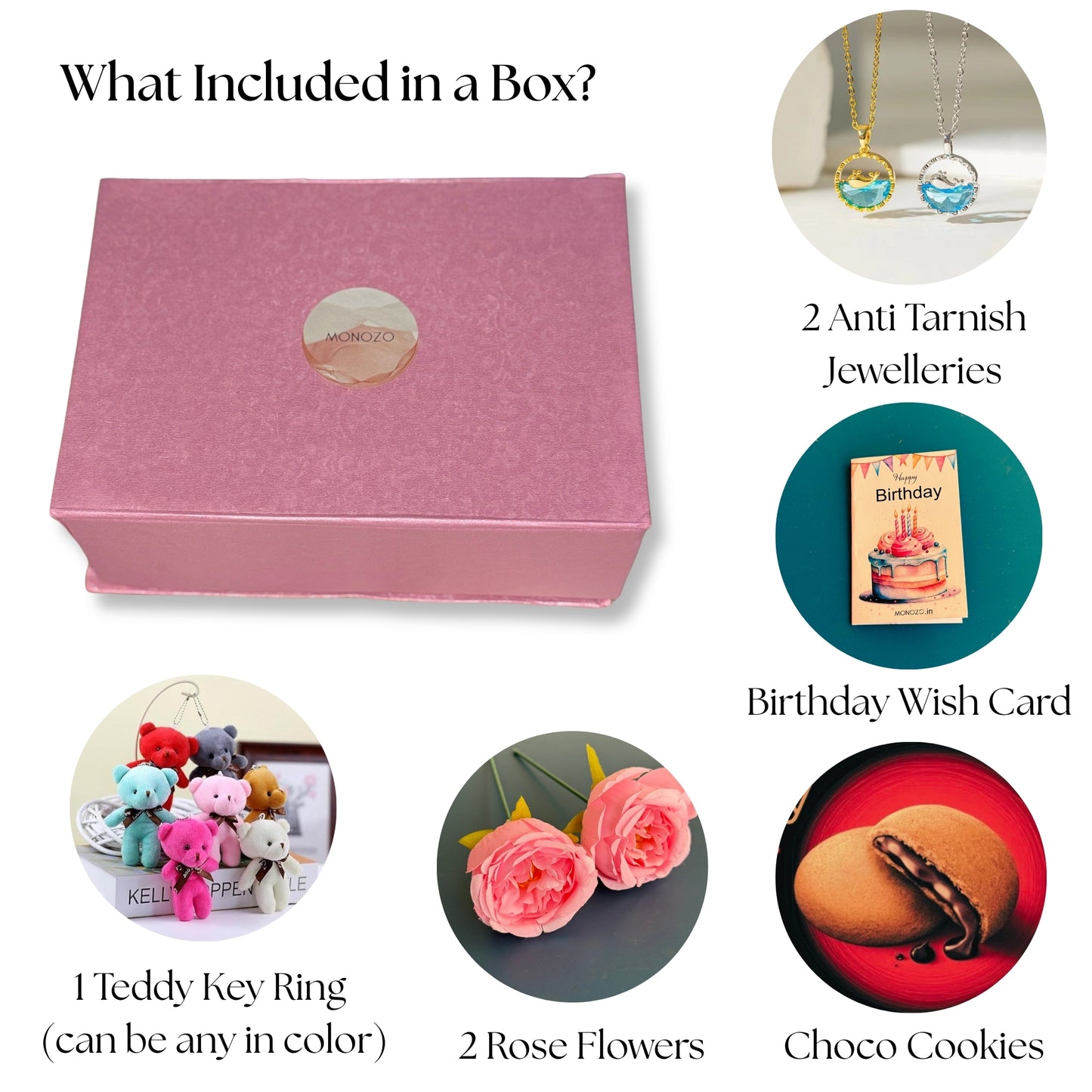 Birthday Gift Hamper (2 Jewellery Sets, 1 Teddy Key Ring, Choco Cookies, 2 Roses, Birthday Wish Card)