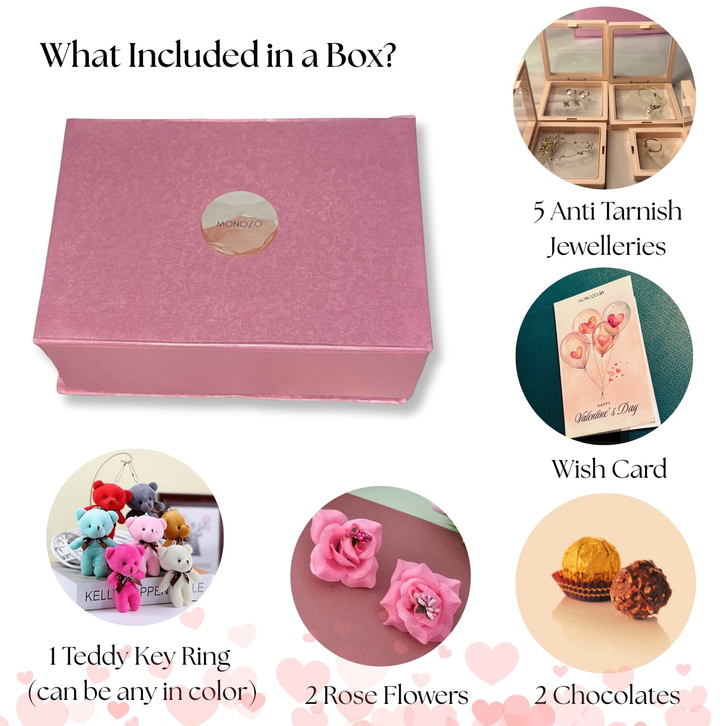 Valentine's Day Gift Hamper (5 Jewellery Sets, Teddy Key Ring, Premium Chocolates, Artificial Pink Rose Flowers, Valentine's Day Wish Card)