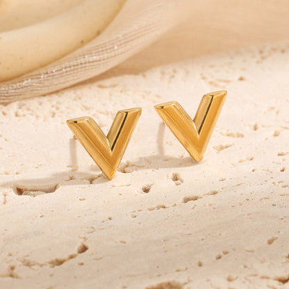 Modern V Initial Stud Earrings