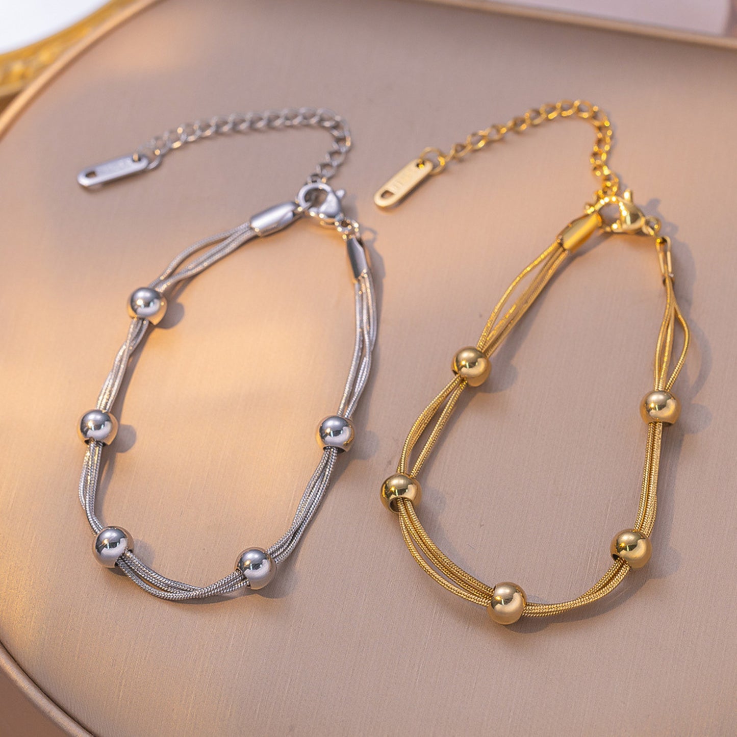 Triple Layer Bead Chain Bracelet (Gold/Silver)