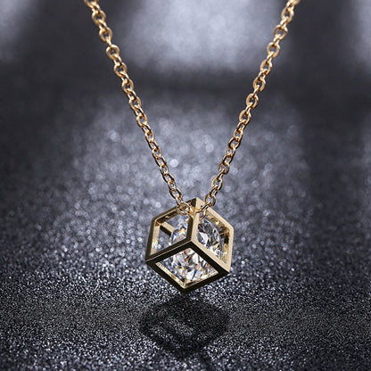 Diamond Cube Pendant Necklace (Golden/Silver)