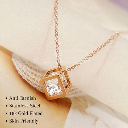Diamond Cube Pendant Necklace (Golden/Silver)
