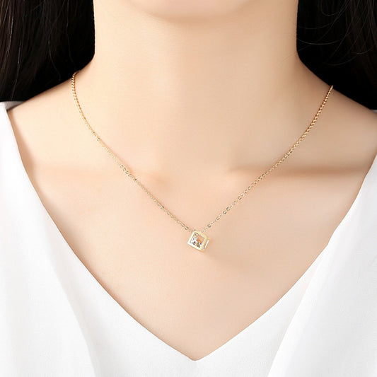 Diamond Cube Pendant Necklace (Golden/Silver)