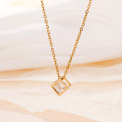 Diamond Cube Pendant Necklace (Golden/Silver)