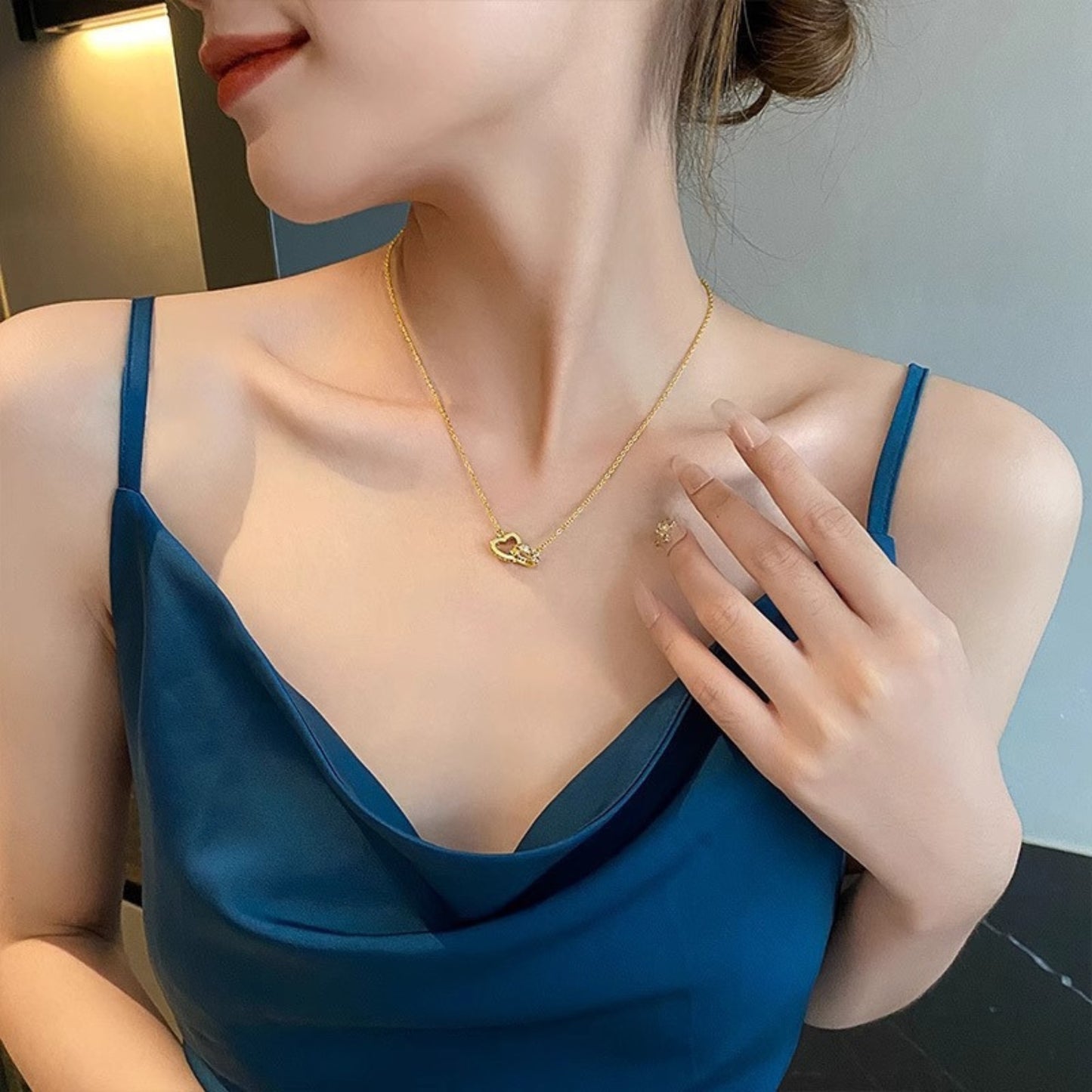 Dual Love Heart Pendant Necklace