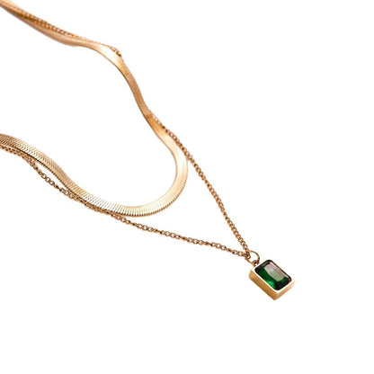 Dual Chain Emerald Necklace