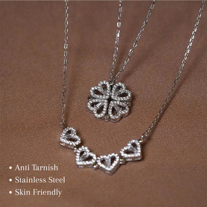 Magnetic Heart Flower Pendant Necklace (Gold/Silver)