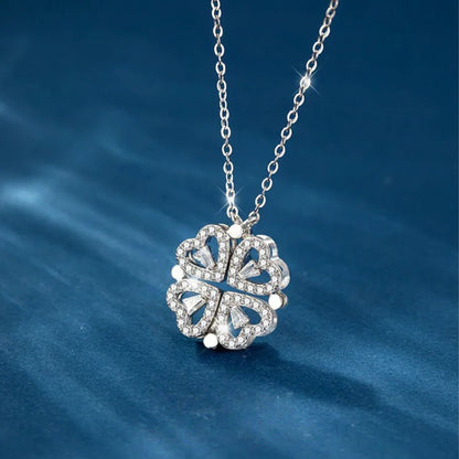 Magnetic Heart Flower Pendant Necklace (Gold/Silver)