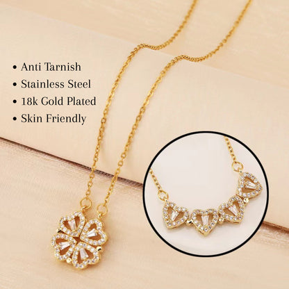 Magnetic Heart Flower Pendant Necklace (Gold/Silver)