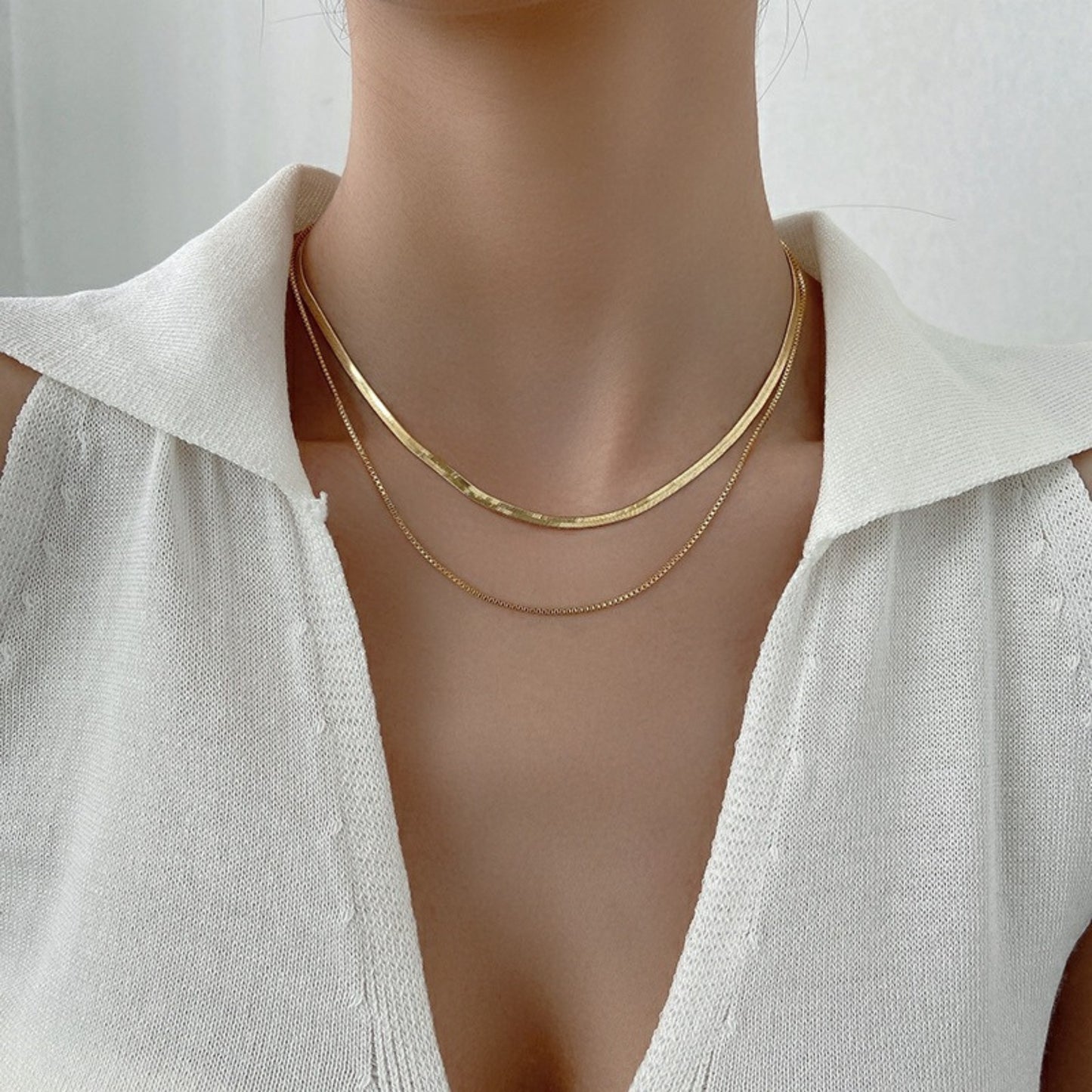 Two Layer Collar Bone Chain Necklace (Golden)