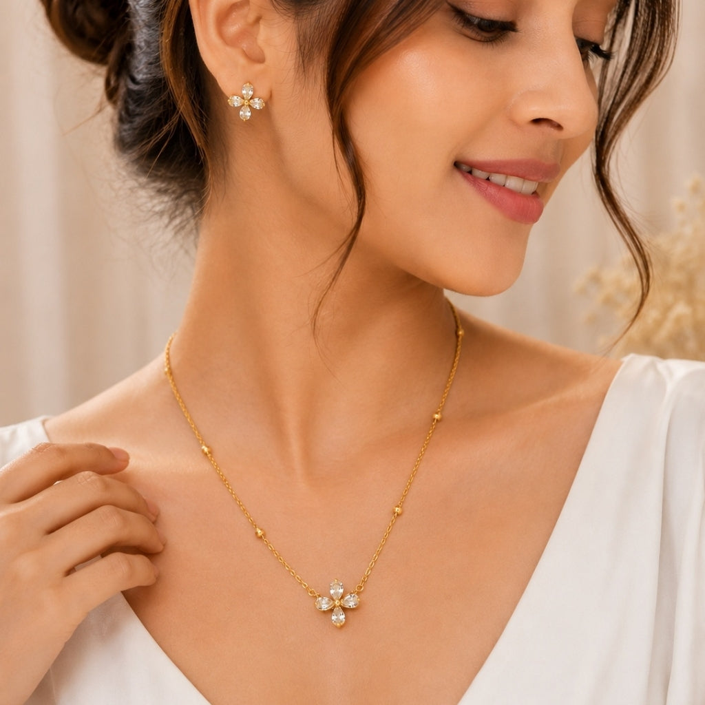 Clove Diamond Necklace with Earring Jewellery Set