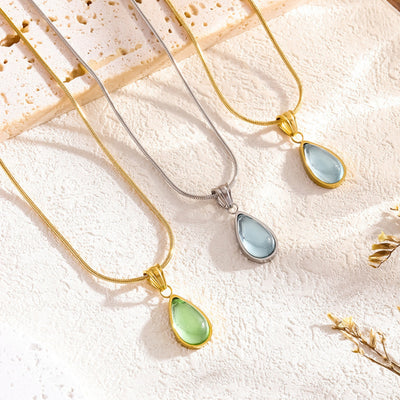Lucky Droplet Pendant Necklace (Blue/Green/Blue Silver)