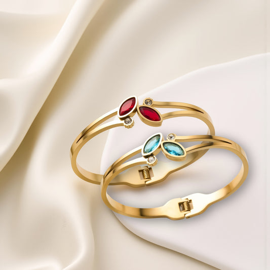 Anti Tarnish Leaf Bangle Cuff Bracelet Red/Blue