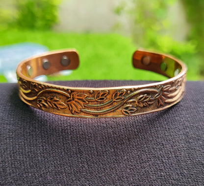 6 Magnets Engraved Copper Cuff Kada