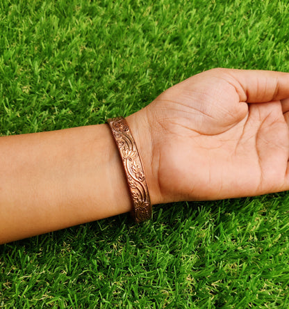 6 Magnets Engraved Copper Cuff Kada