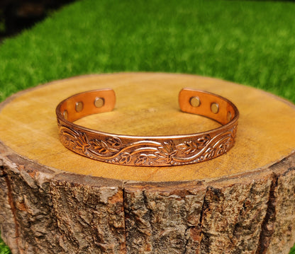 6 Magnets Engraved Copper Cuff Kada