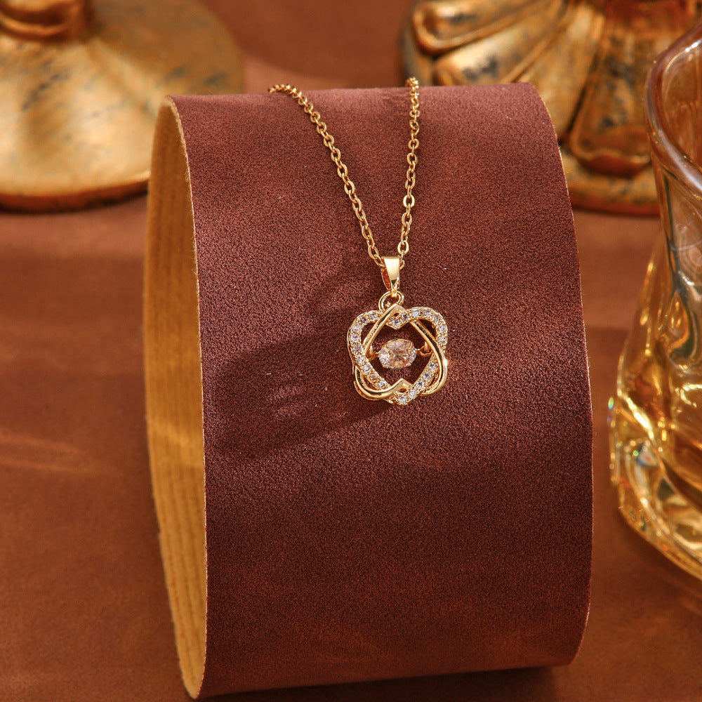 Heart Flower Diamond Pendant Necklace (Gold/Silver)