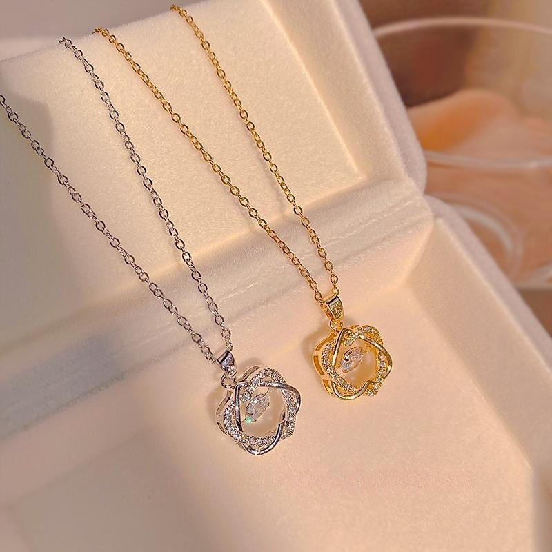 Heart Flower Diamond Pendant Necklace (Gold/Silver)