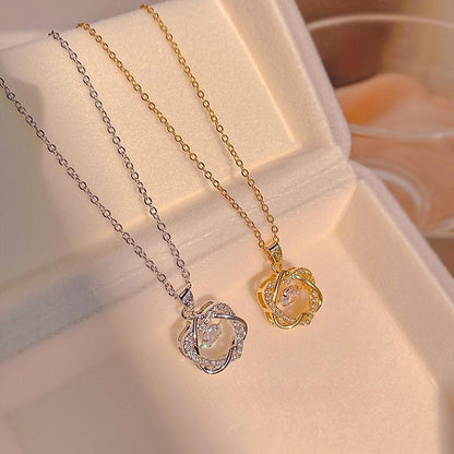 Heart Flower Diamond Pendant Necklace (Gold/Silver)