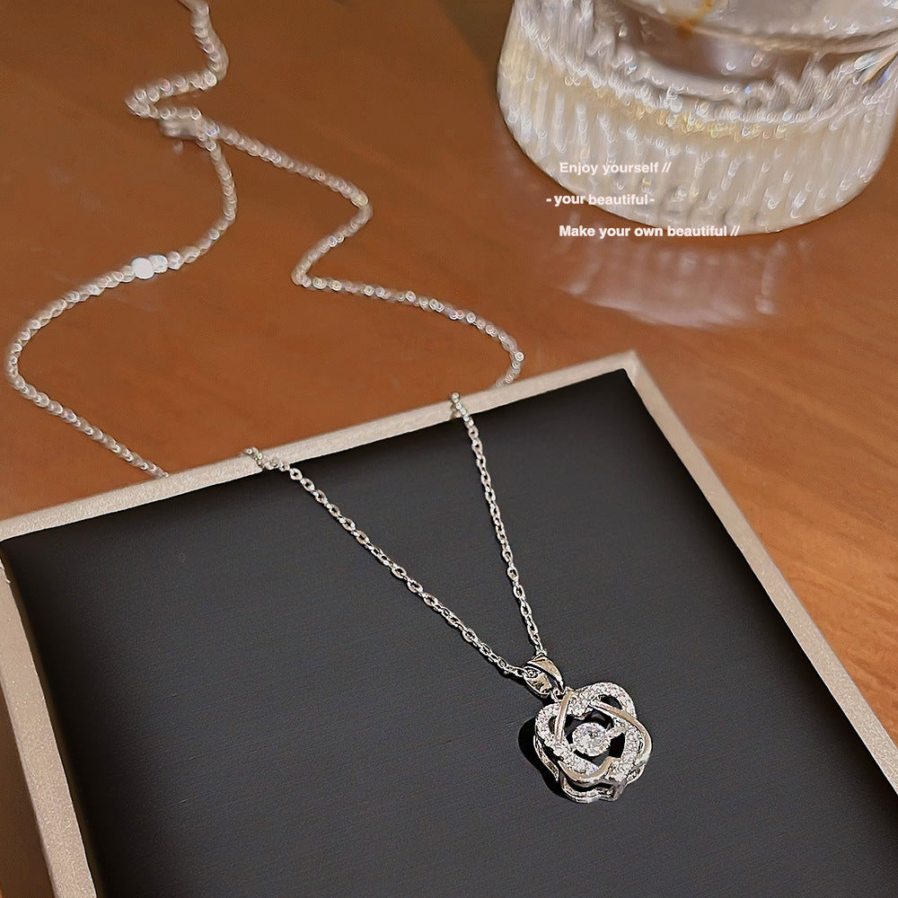 Heart Flower Diamond Pendant Necklace (Gold/Silver)