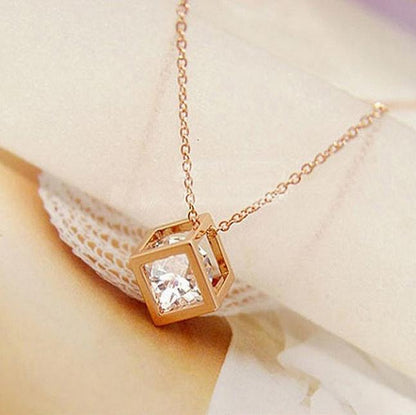 Diamond Cube Pendant Necklace (Golden/Silver)