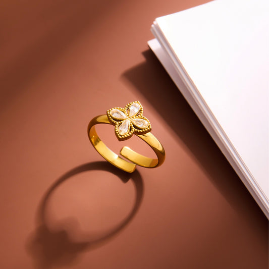 MONOZO 18k Gold plated Ring for Women | Anti Tarnish Stainless Steel Adjustable Finger Ring for Girls | Zirconia Stone Ring | Girl Fashion Jewellery