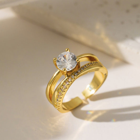 MONOZO 18k Gold plated Ring for Women | Cubic Zirconia Copper Adjustable Finger Ring for Girls | High Quality Ring | Girl Fashion Jewellery