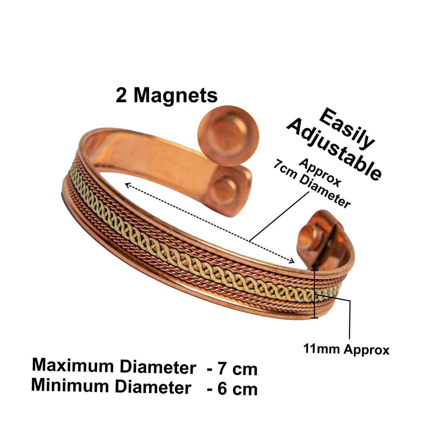 Magnetic Copper Bracelet|Copper Cuff Bracelet|Copper Bracelet for Men and Women| 2 Magnet Kada