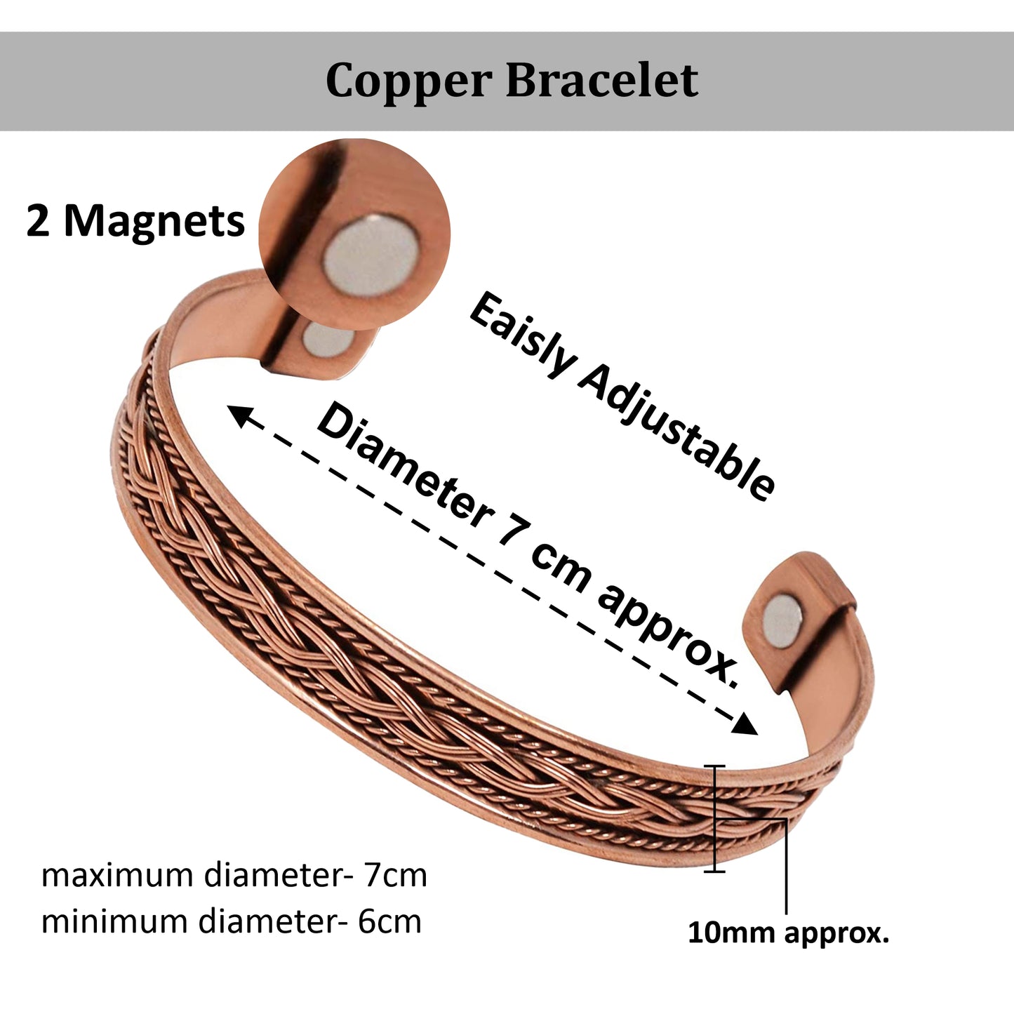 Magnetic Copper Bracelet|Copper Cuff Bracelet|Copper Bracelet for Men and Women| Engraved 2 Magnets