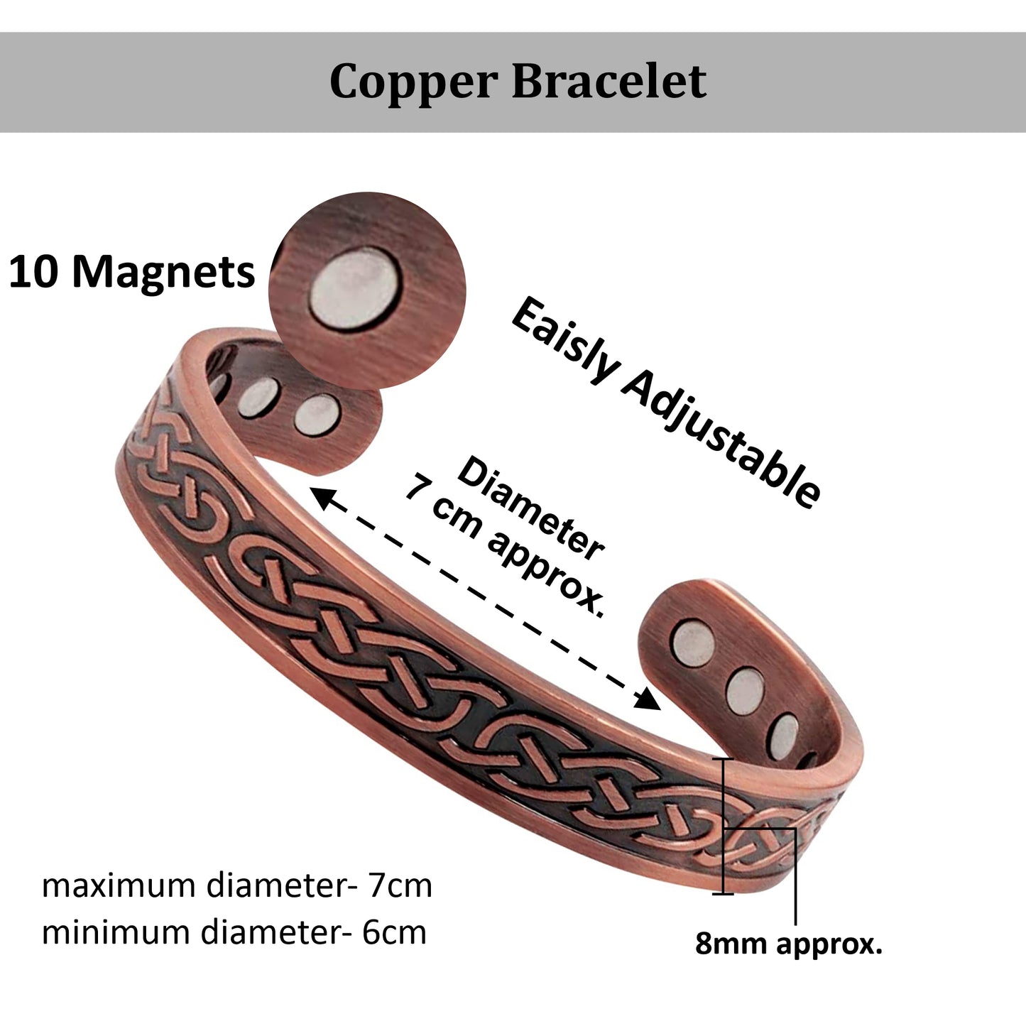 Magnetic Copper Bracelet|Copper Cuff Bracelet|Copper Bracelet for Men and Women| 10 magnets