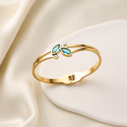 Anti Tarnish Leaf Bangle Cuff Bracelet Red/Blue