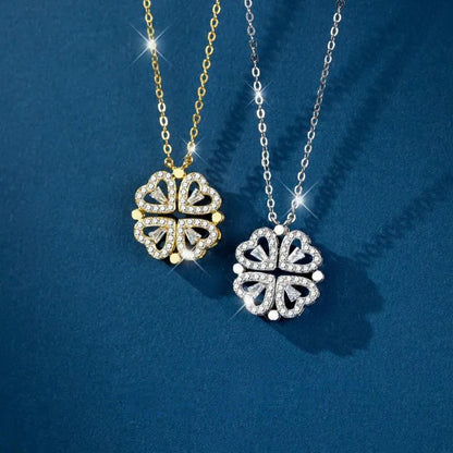 Magnetic Heart Flower Pendant Necklace (Gold/Silver)